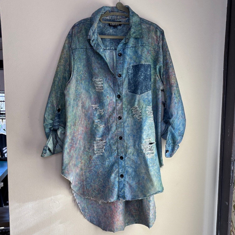 Thrill brand Oversized Tunic button-down Torn Shirt
